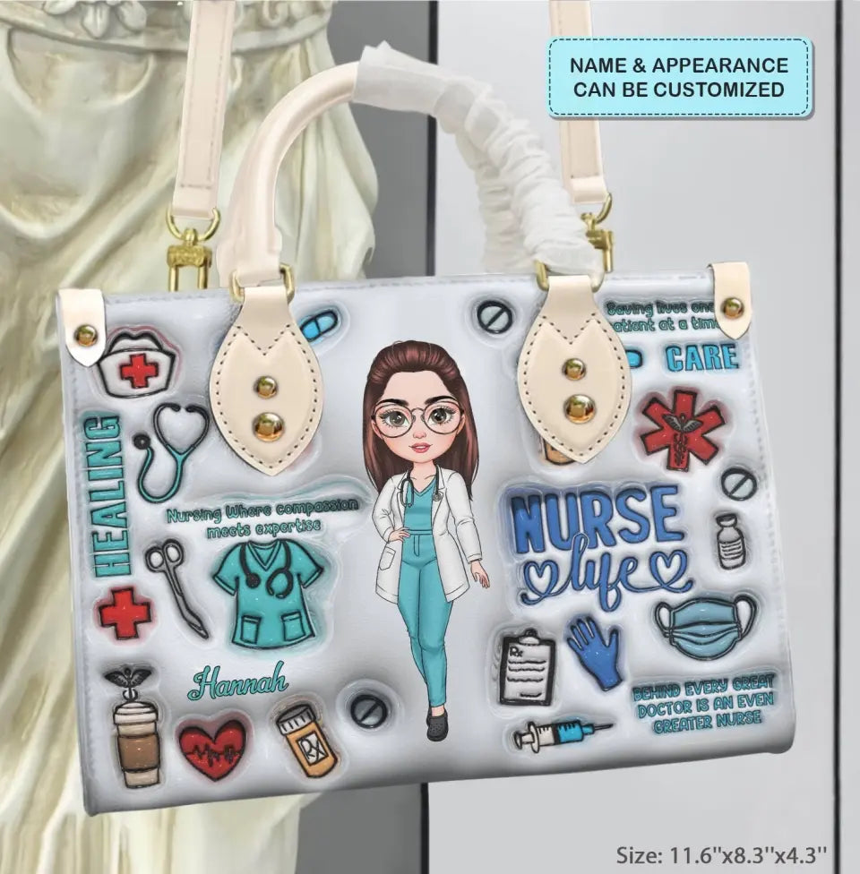 Love Nurse Life - Personalized Custom Leather Bag - Nurse's Day, Appreciation Gift For Nurse