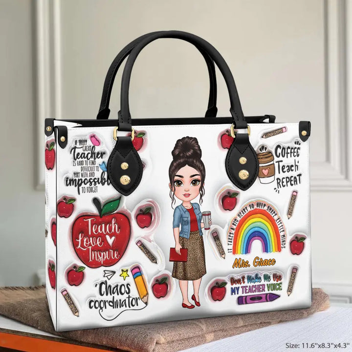Teach Love Inspire Teacher New Version - Personalized Custom Leather Bag - Teacher's Day, Appreciation Gift For Teacher