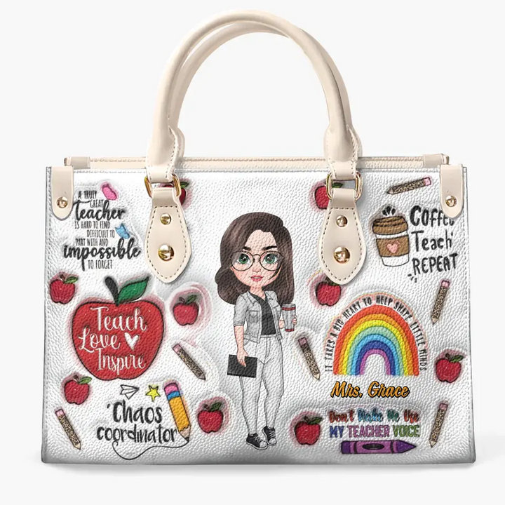 Teach Love Inspire Teacher New Version - Personalized Custom Leather Bag - Teacher's Day, Appreciation Gift For Teacher