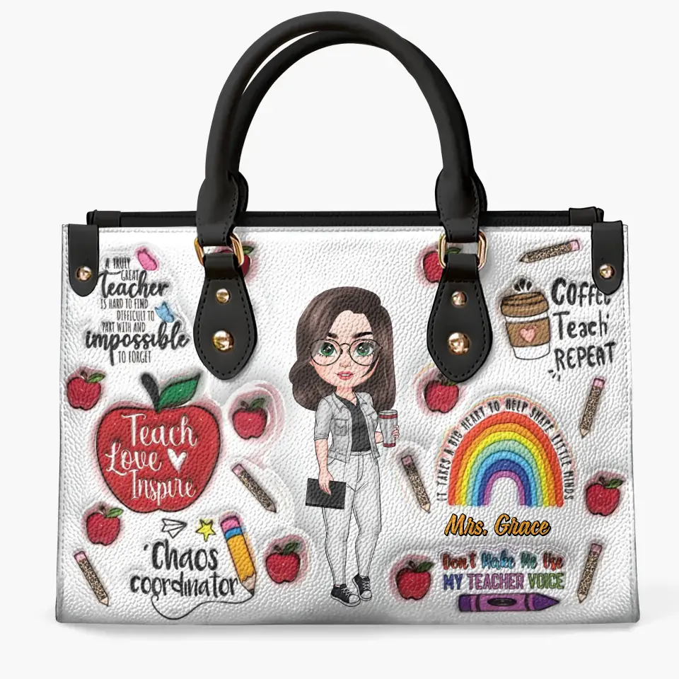 Teach Love Inspire Teacher New Version - Personalized Custom Leather Bag - Teacher's Day, Appreciation Gift For Teacher