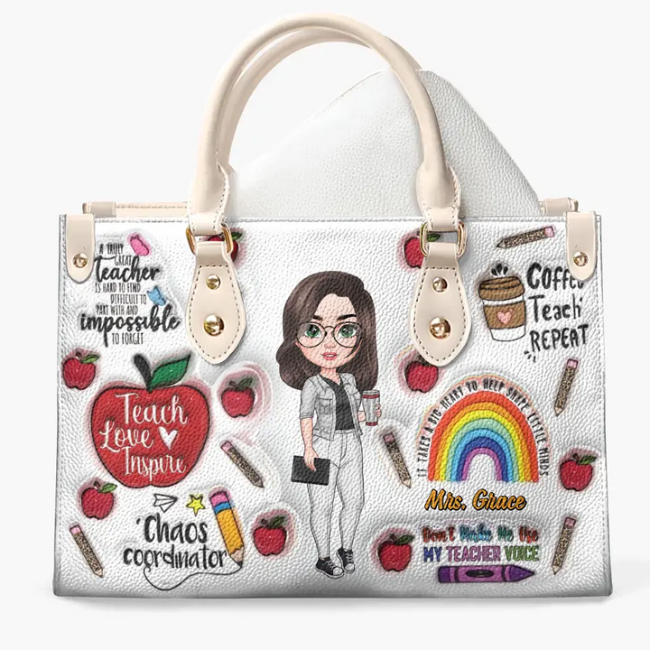 Teach Love Inspire Teacher New Version - Personalized Custom Leather Bag - Teacher's Day, Appreciation Gift For Teacher