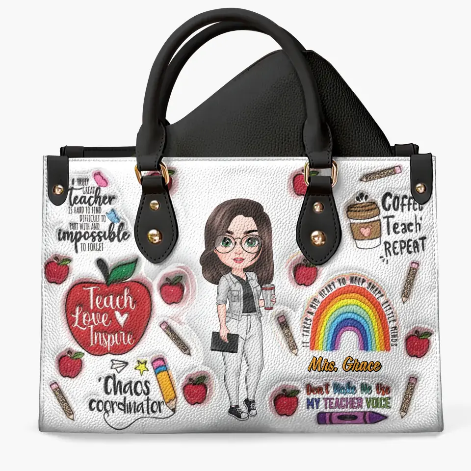Teach Love Inspire Teacher New Version - Personalized Custom Leather Bag - Teacher's Day, Appreciation Gift For Teacher