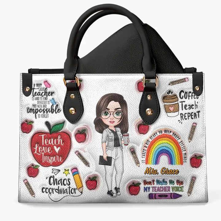 Teach Love Inspire Teacher New Version - Personalized Custom Leather Bag - Teacher's Day, Appreciation Gift For Teacher