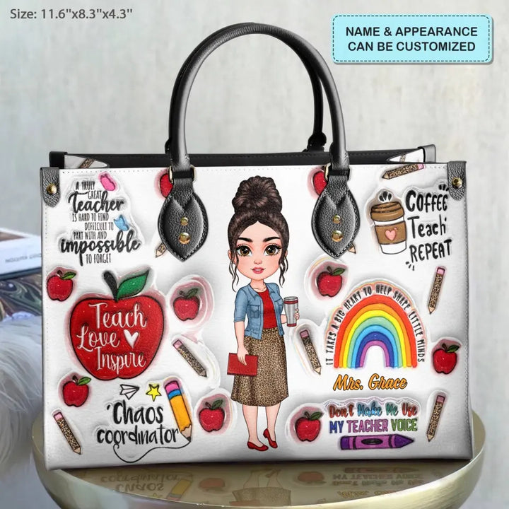 Teach Love Inspire Teacher New Version - Personalized Custom Leather Bag - Teacher's Day, Appreciation Gift For Teacher