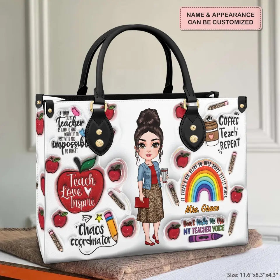 Teach Love Inspire Teacher New Version - Personalized Custom Leather Bag - Teacher's Day, Appreciation Gift For Teacher