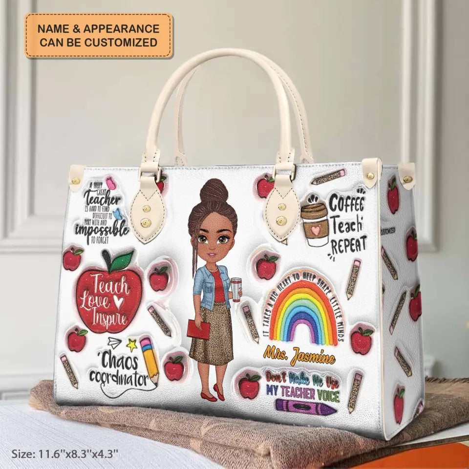 Teach Love Inspire Teacher New Version - Personalized Custom Leather Bag - Teacher's Day, Appreciation Gift For Teacher