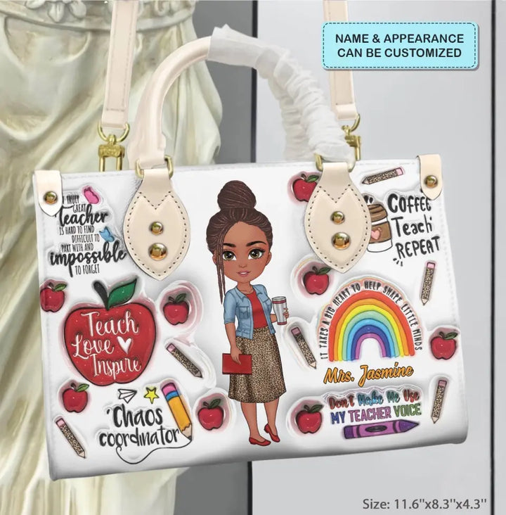 Teach Love Inspire Teacher New Version - Personalized Custom Leather Bag - Teacher's Day, Appreciation Gift For Teacher