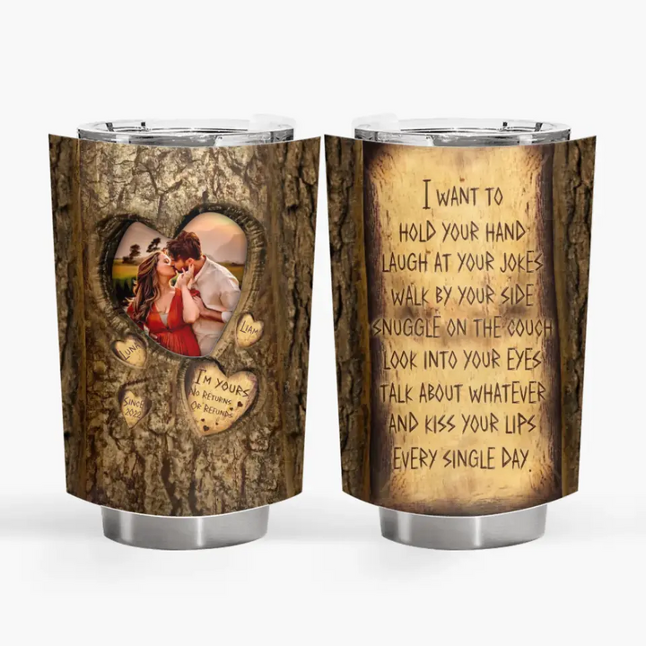I Want To Hold Your Hand - Personalized Custom Tumbler - Anniversary Gift For Couple, Wife, Husband, Boyfriend, Girlfriend