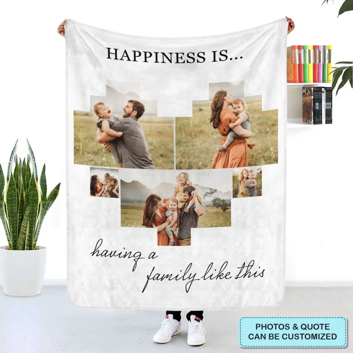 Happiness Is Having A Family Like This - Personalized Custom Blanket - Gift For Family, Family Members