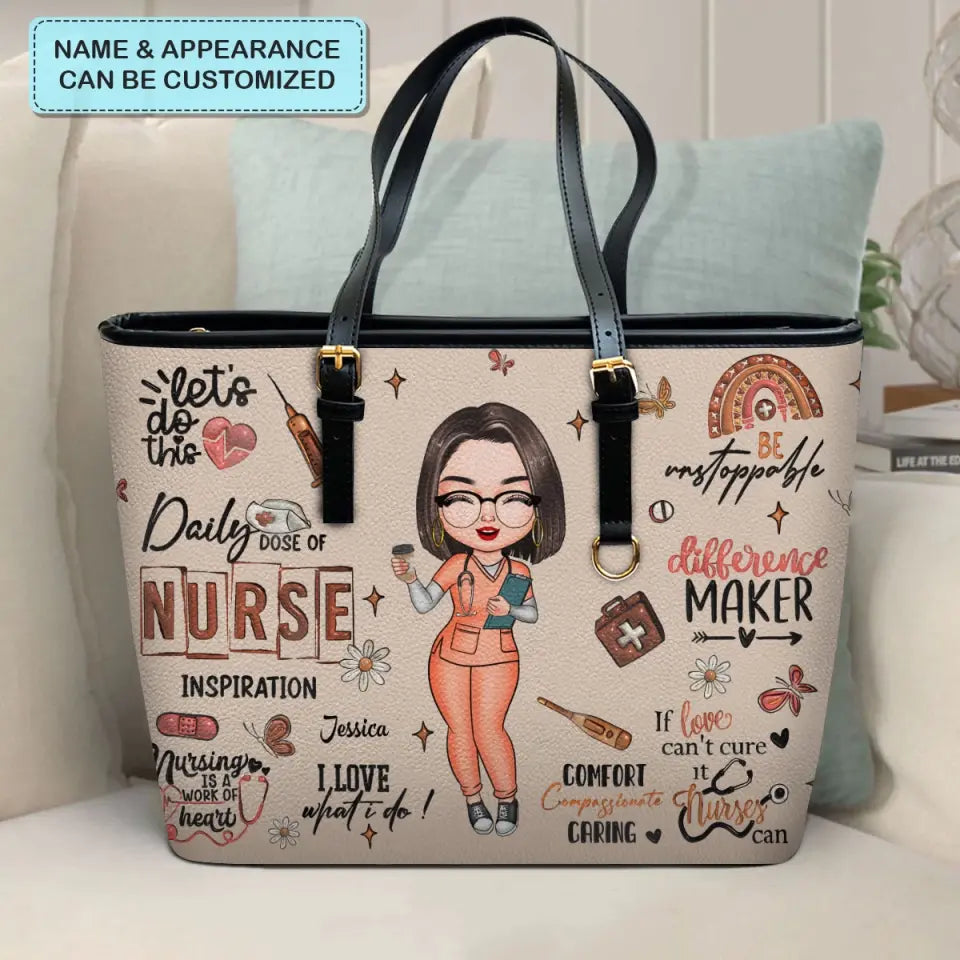 Nursing Is A Work Of Heart - Personalized Custom Leather Bucket Bag - Nurse's Day, Appreciation Gift For Nurse