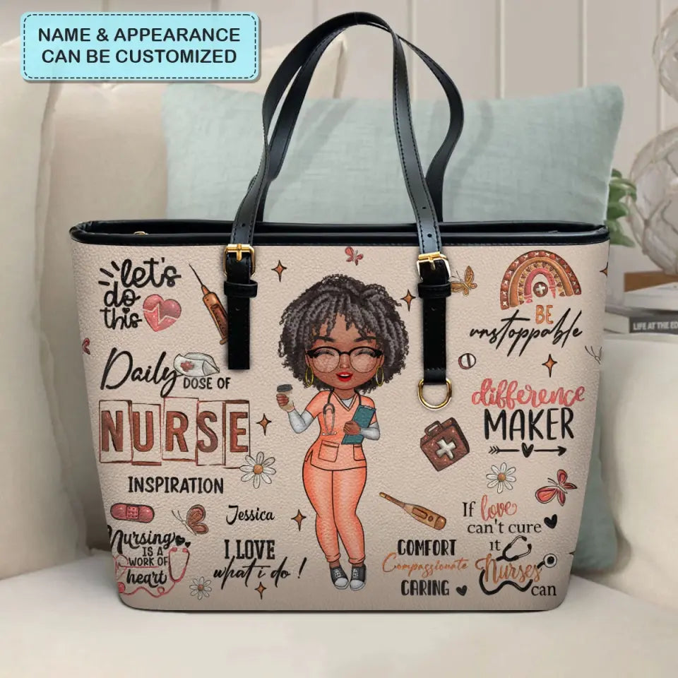 Nursing Is A Work Of Heart - Personalized Custom Leather Bucket Bag - Nurse's Day, Appreciation Gift For Nurse