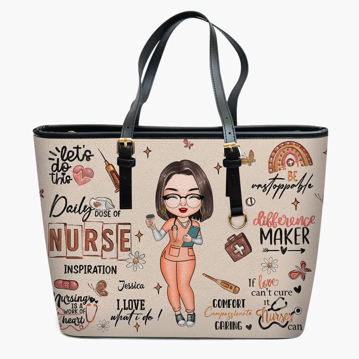 Nursing Is A Work Of Heart - Personalized Custom Leather Bucket Bag - Nurse's Day, Appreciation Gift For Nurse