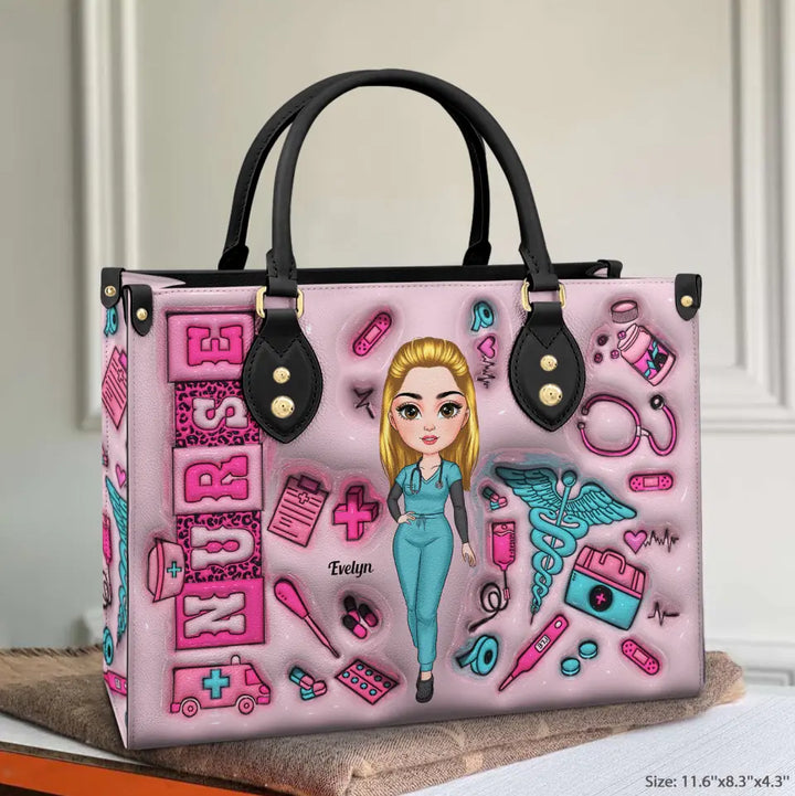 Love Nurse Life Pink - Personalized Custom Leather Bag - Nurse's Day, Appreciation Gift For Nurse
