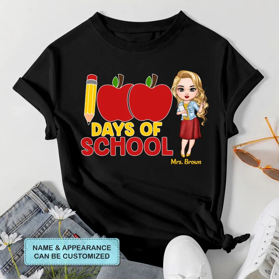 100 Days Of School Apple Pencil - Personalized Custom T-shirt - Teacher's Day, Appreciation Gift For Teacher