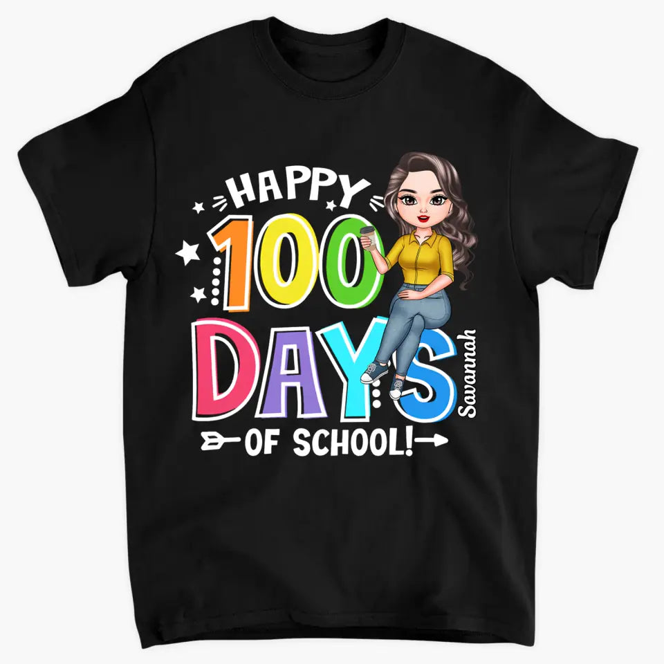 Happy 100 Days Of School Rainbow - Personalized Custom T-shirt - Teacher's Day, Appreciation Gift For Teacher