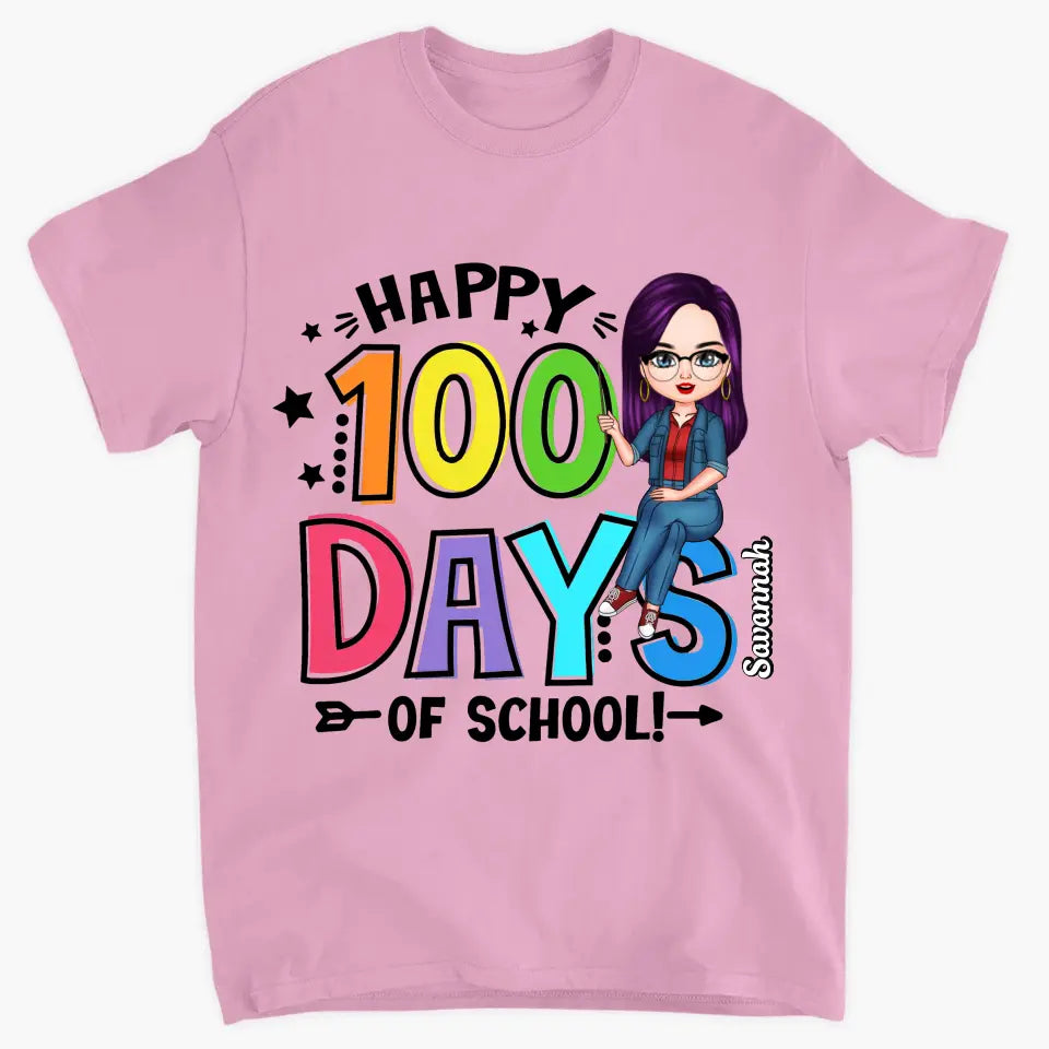Happy 100 Days Of School Rainbow - Personalized Custom T-shirt - Teacher's Day, Appreciation Gift For Teacher