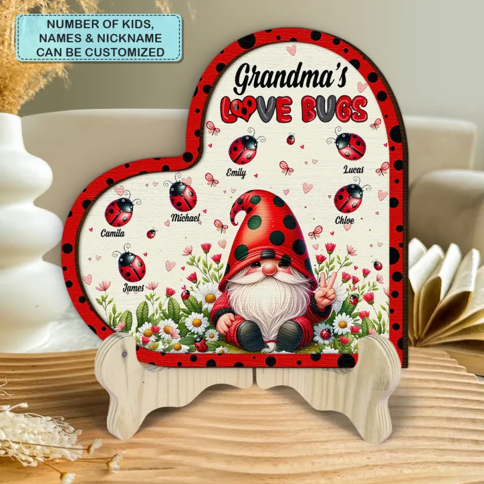 Grandmas Love Bugs V2 - Personalized Custom 2-Layer Wooden Sign - Gift For Family Members, Grandma, Mom