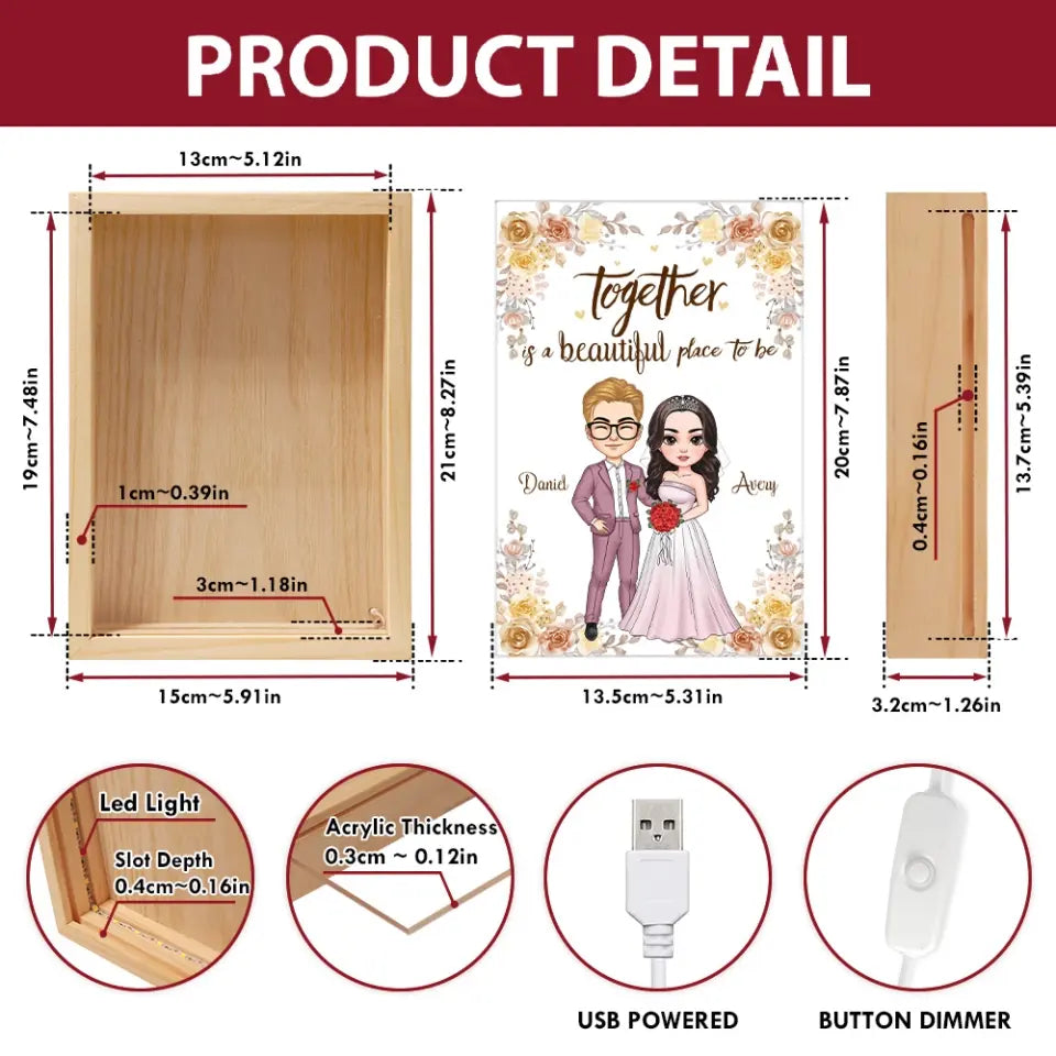 Together Is A Beautiful Place To Be - Personalized Custom Photo Frame Box - Valentine's Day, Anniversary Gift For Couple, Couples, Wife, Husband