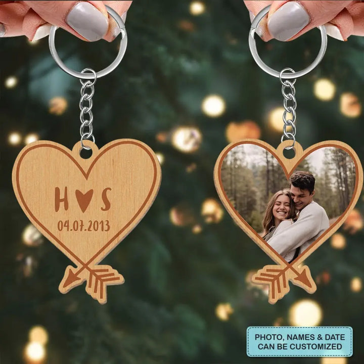Cupid Arrow - Personalized Custom Wooden Keychain - Valentine's Day Gift For Couple, Wife, Husband, Boyfriends, Girlfriends