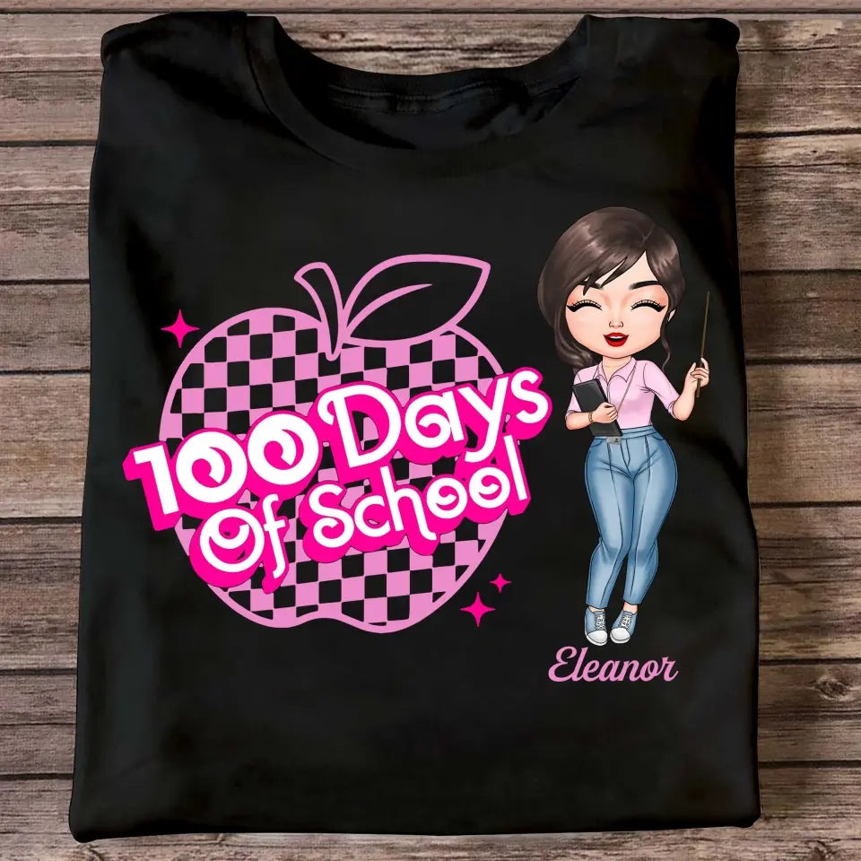 100 Days Of School Pink Apple - Personalized Custom T-shirt - Teacher's Day, Appreciation Gift For Teacher