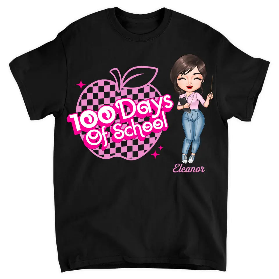 100 Days Of School Pink Apple - Personalized Custom T-shirt - Teacher's Day, Appreciation Gift For Teacher