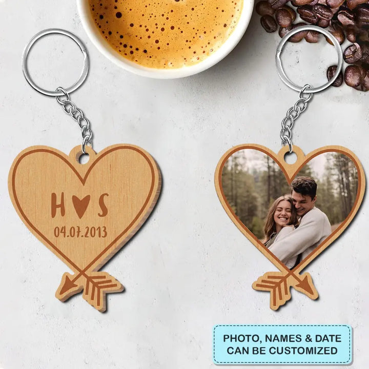 Cupid Arrow - Personalized Custom Wooden Keychain - Valentine's Day Gift For Couple, Wife, Husband, Boyfriends, Girlfriends