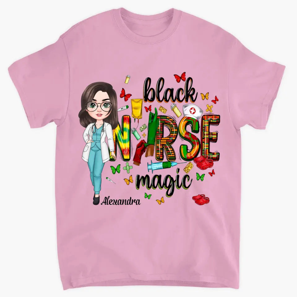 Black Nurse Magic - Personalized Custom T-shirt - Nurse's Day, Appreciation Gift For Nurse