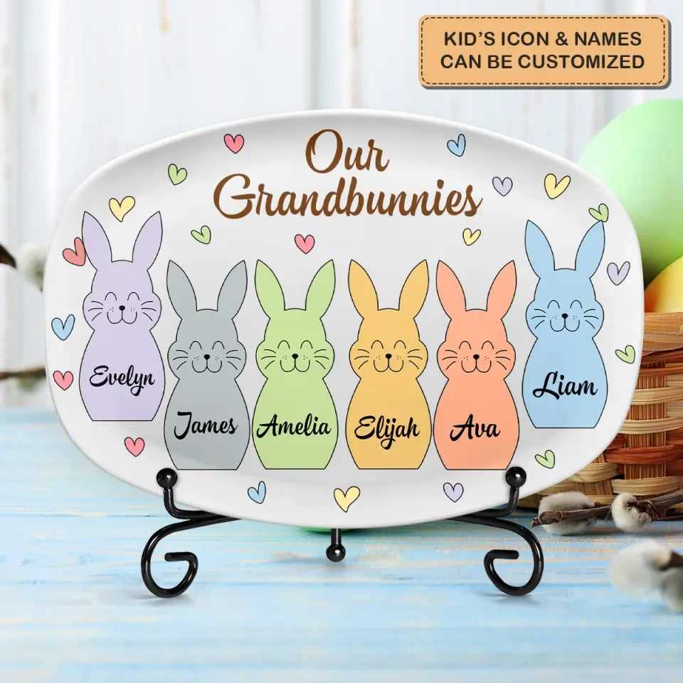 Our Grandbunnies - Personalized Custom Platter - Easter Gift For Grandma, Mom, Family Members