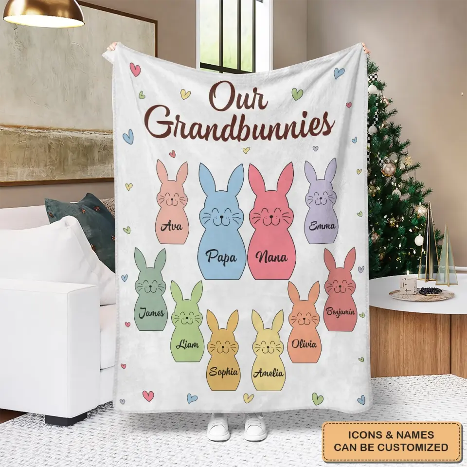 Our Grandbunnies - Personalized Custom Blanket - Easter Gift For Grandma, Grandpa, Mom, Dad, Family Members