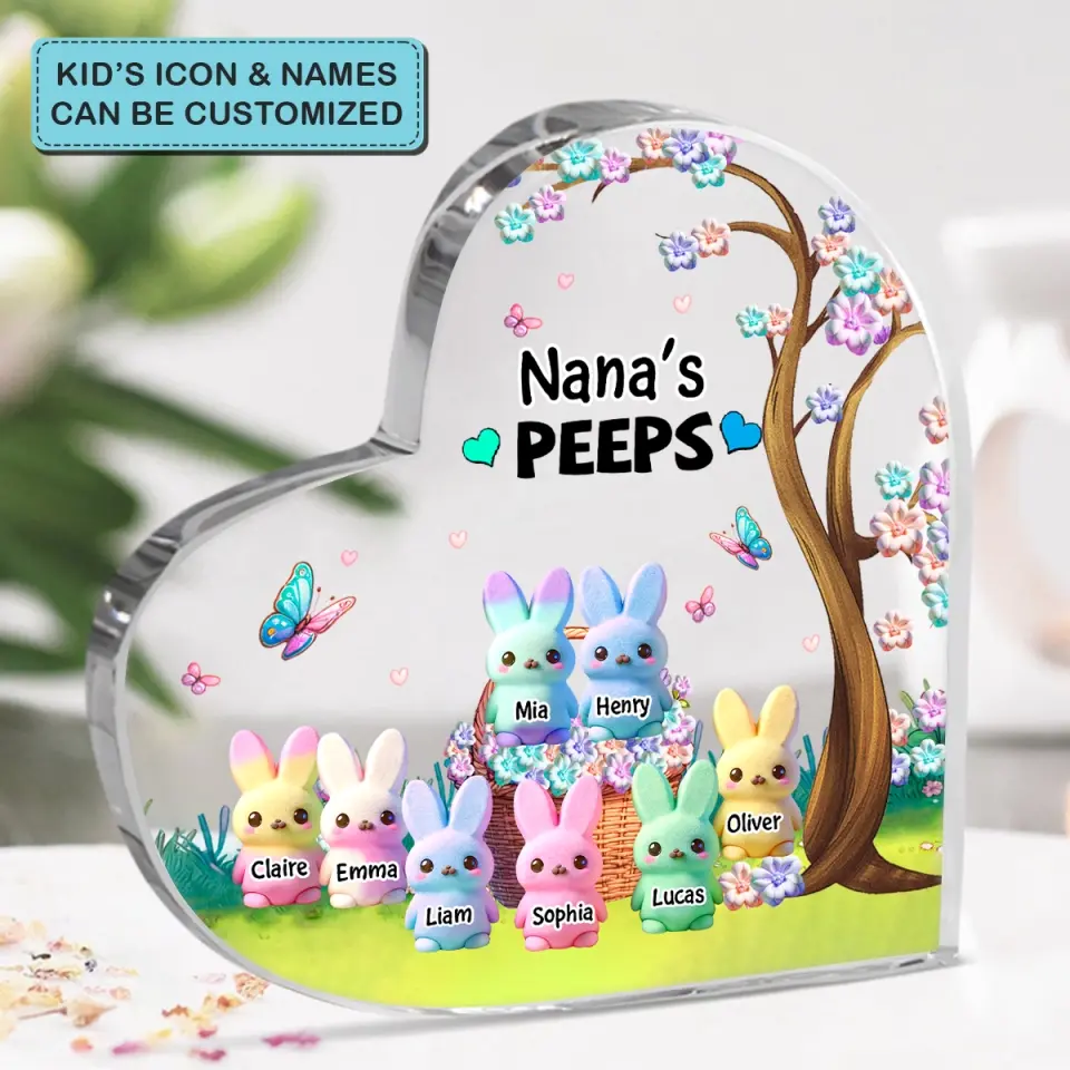 Grandma's Peeps Marshmallow - Personalized Custom Heart-shaped Acrylic Plaque - Easter Gift For Grandma, Mom