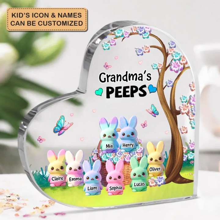 Grandma's Peeps Marshmallow - Personalized Custom Heart-shaped Acrylic Plaque - Easter Gift For Grandma, Mom