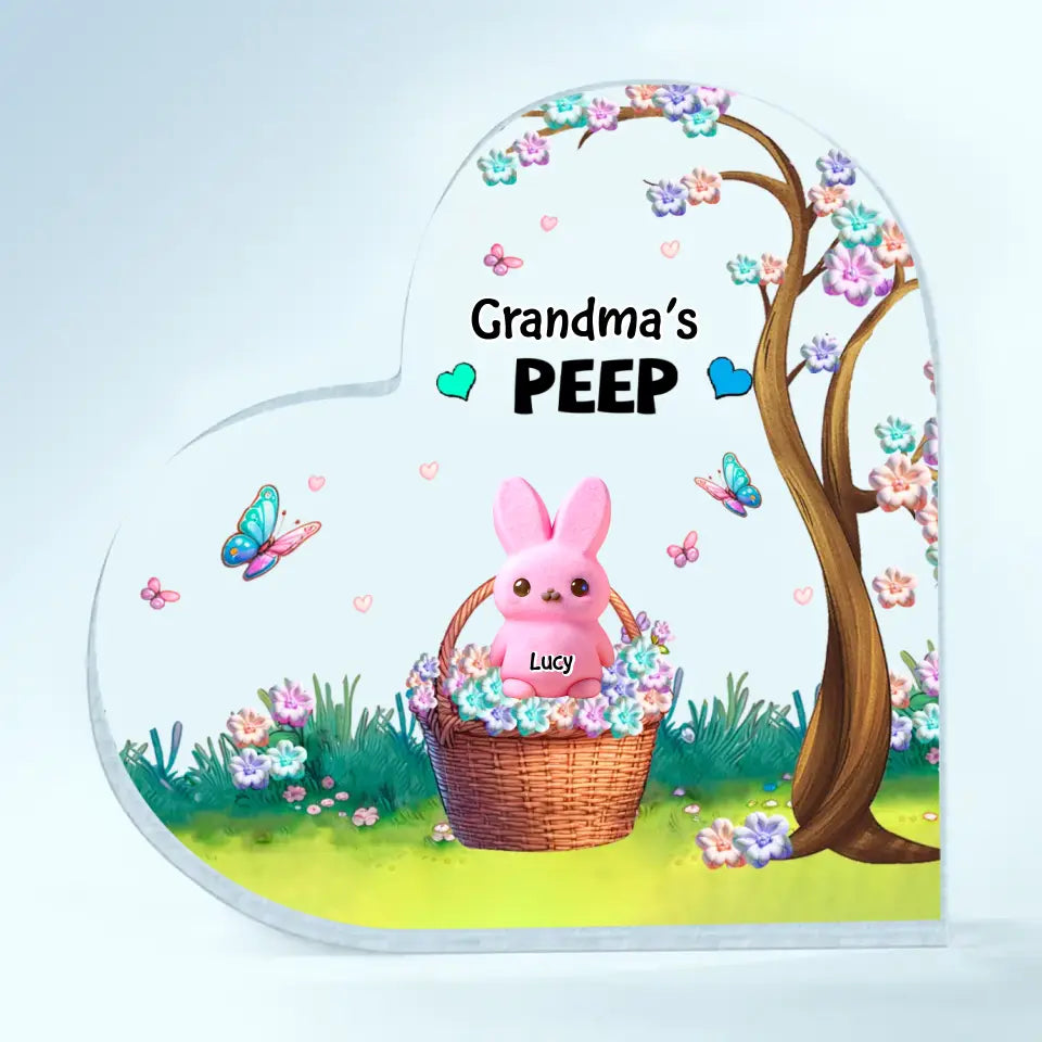 Grandma's Peeps Marshmallow - Personalized Custom Heart-shaped Acrylic Plaque - Easter Gift For Grandma, Mom