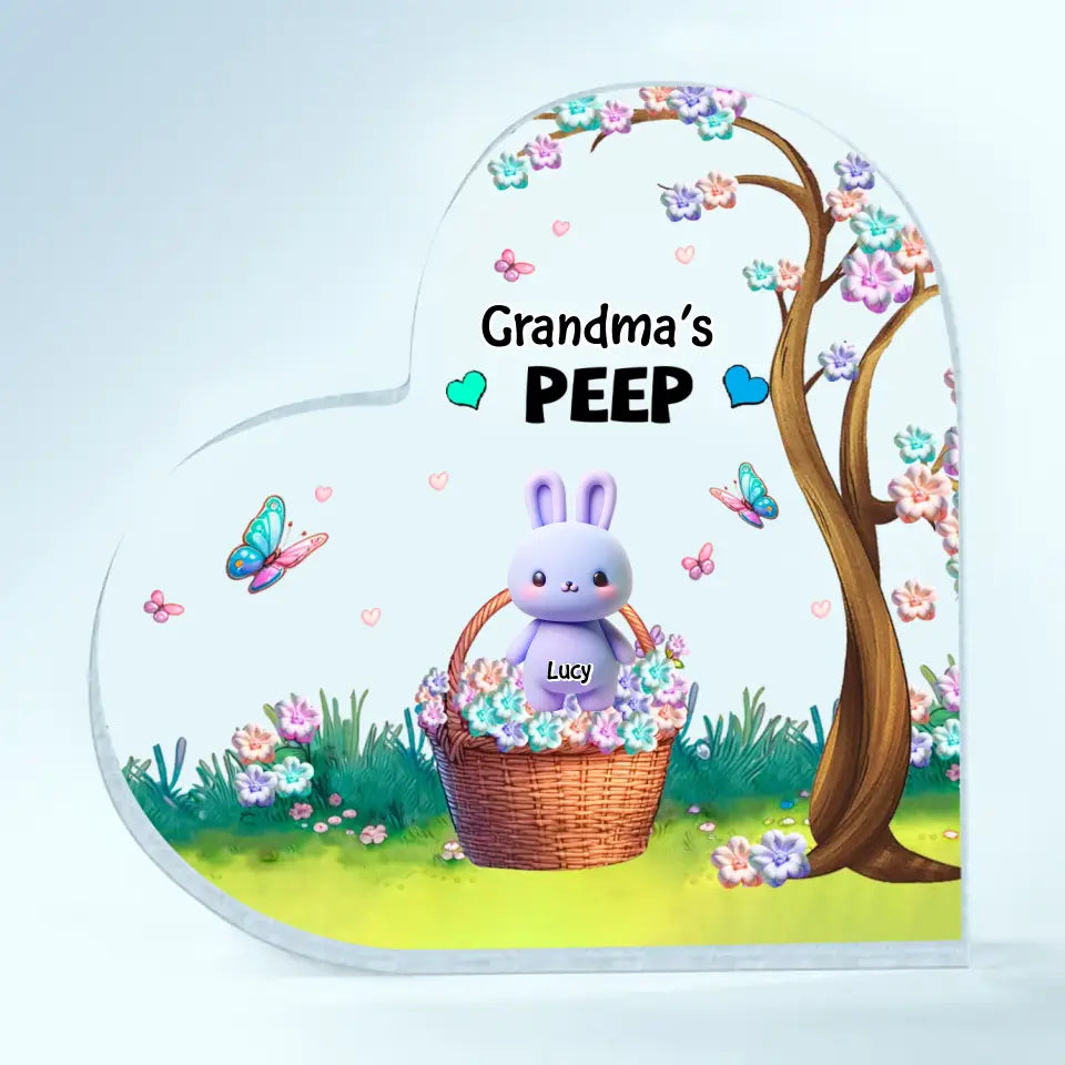 Grandma's Peeps Bunnies - Personalized Custom Heart-shaped Acrylic Plaque - Easter Gift For Grandma, Mom