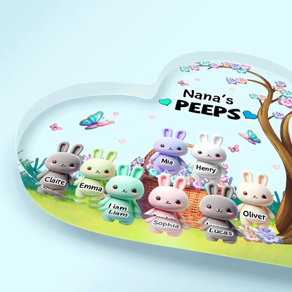 Grandma's Peeps Bunnies - Personalized Custom Heart-shaped Acrylic Plaque - Easter Gift For Grandma, Mom