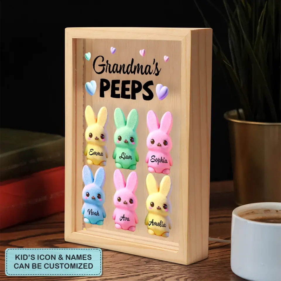 Grandma's Peep Marshmallow - Personalized Custom Photo Frame Box - Easter Gift For Grandma, Mom, Family Members