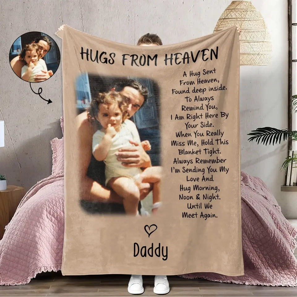 Hugs From Heaven - Personalized Custom Blanket - Memorial Gift For Family Members