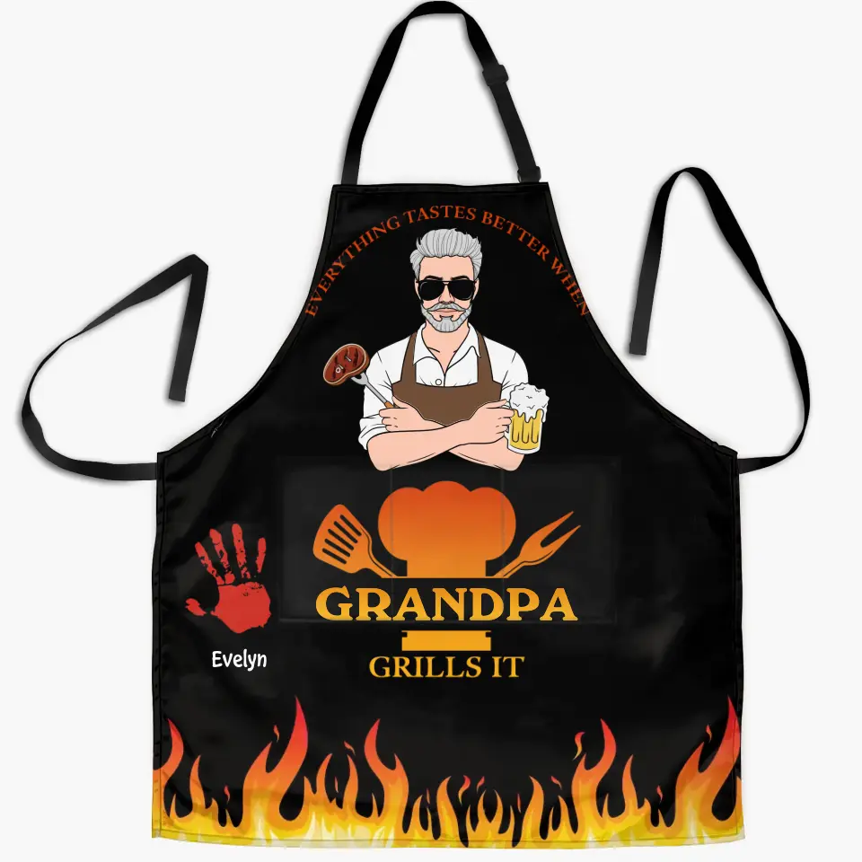 Everything Tastes Better When Grandpa Grills It- Personalized Custom Apron - Father's Day Gift For Dad, Grandpa