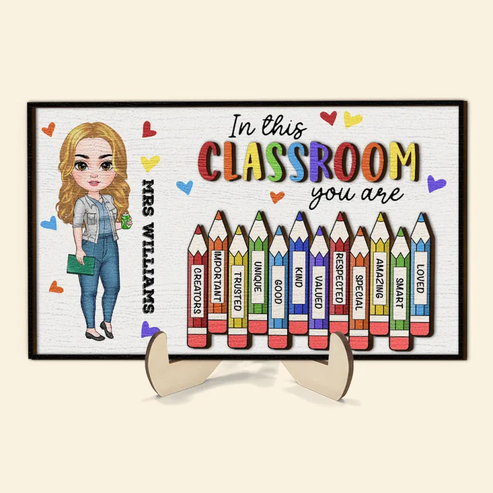 In This Class You Are - Personalized Custom 2-Layer Wooden Plaque - Teacher's Day, Appreciation Gift For Teacher