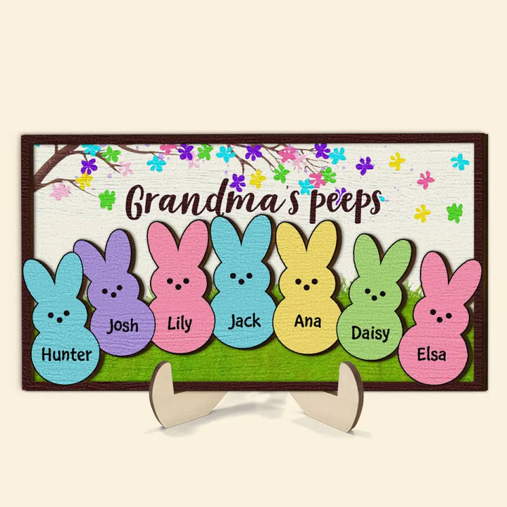 Grandma's Peeps - Personalized Custom 2-Layer Wooden Plaque - Easter Gift For Family Members, Grandma, Mom