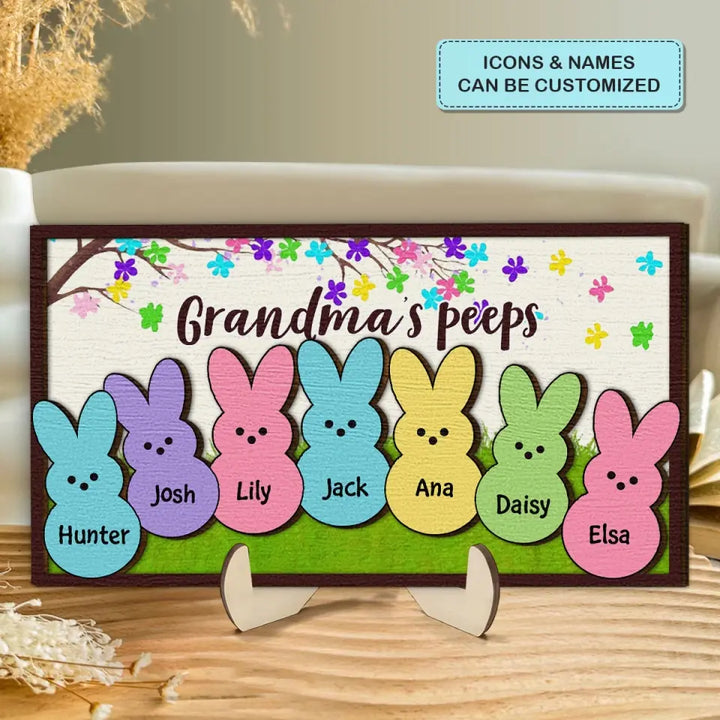 Grandma's Peeps - Personalized Custom 2-Layer Wooden Plaque - Easter Gift For Family Members, Grandma, Mom