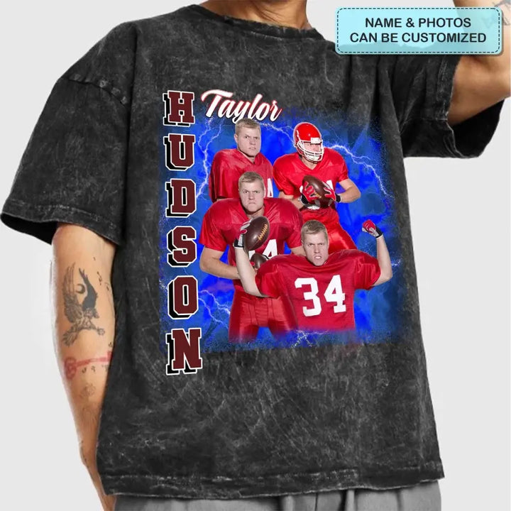 Vintage 90s Graphic Bootleg Tee Football - Personalized Custom T-shirt - Gift For Football Lover, Boyfriend AGCPD072
