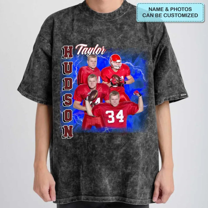 Vintage 90s Graphic Bootleg Tee Football - Personalized Custom T-shirt - Gift For Football Lover, Boyfriend AGCPD072
