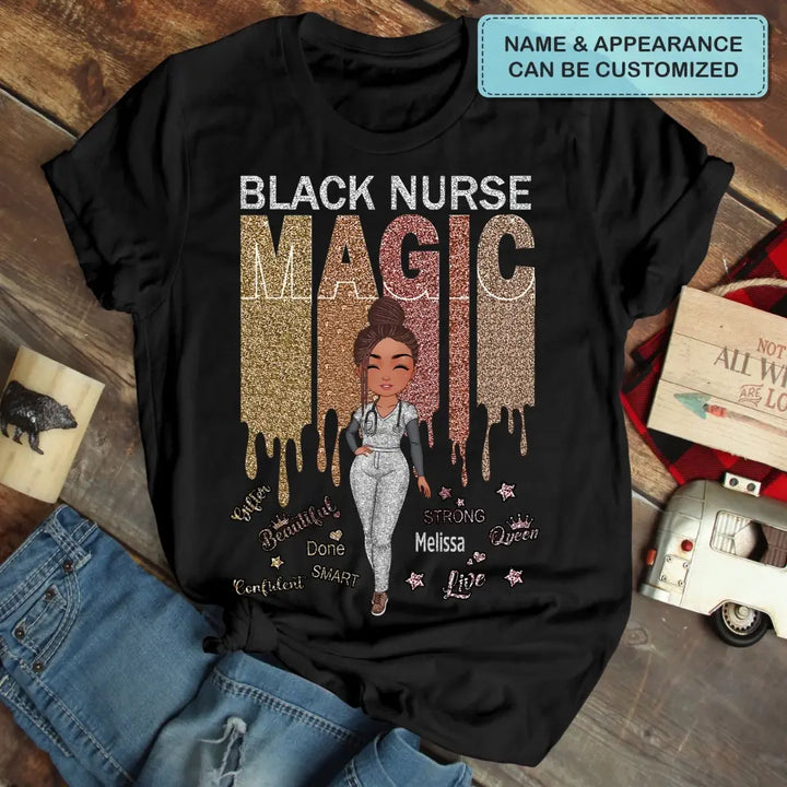 Black Nurse Magic - Personalized Custom T-shirt - Nurse's Day, Appreciation Gift For Nurse
