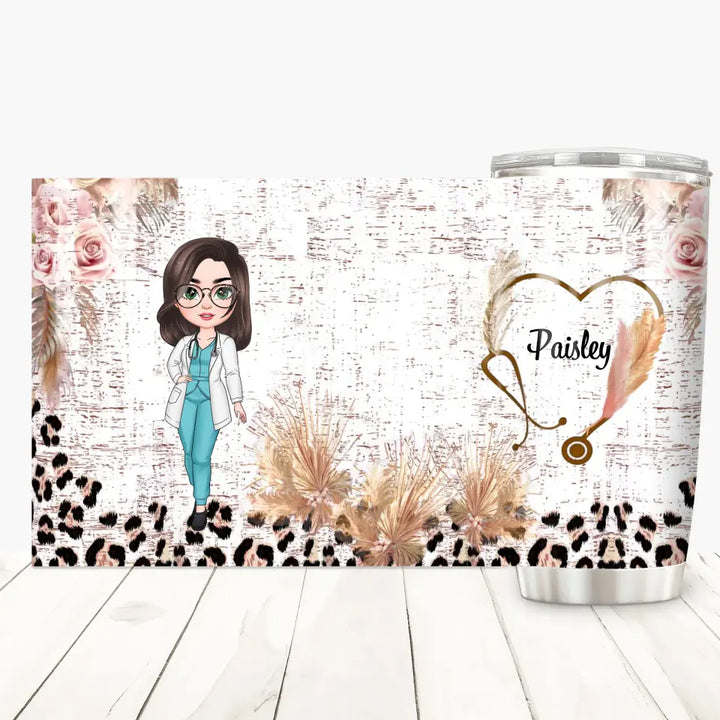 Leopard Nurse - Personalized Custom Tumbler - Nurse's Day, Appreciation Gift For Nurse