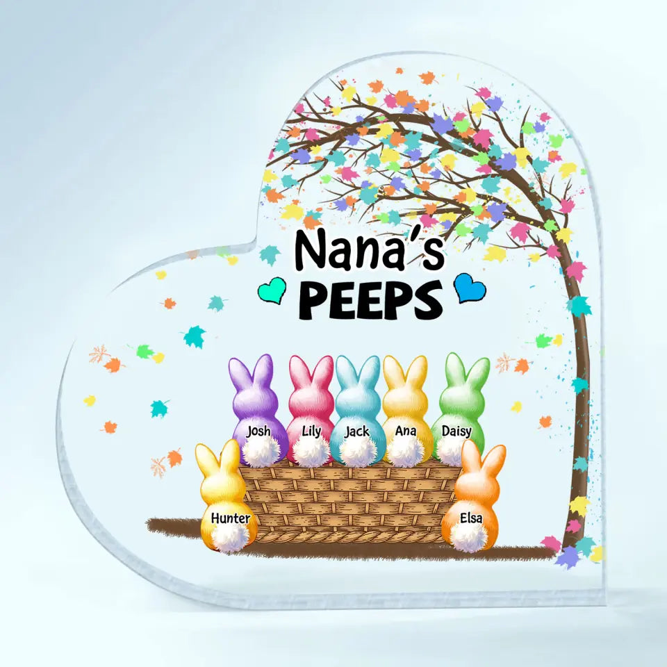 Grandma's Peeps Bunnies - Personalized Custom Heart-shaped Acrylic Plaque - Easter, Mother's Day Gift For Grandma, Mom