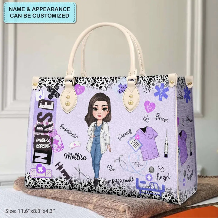 Purple Leopard Nurse - Personalized Custom Leather Bag - Nurse's Day, Appreciation Gift For Nurse