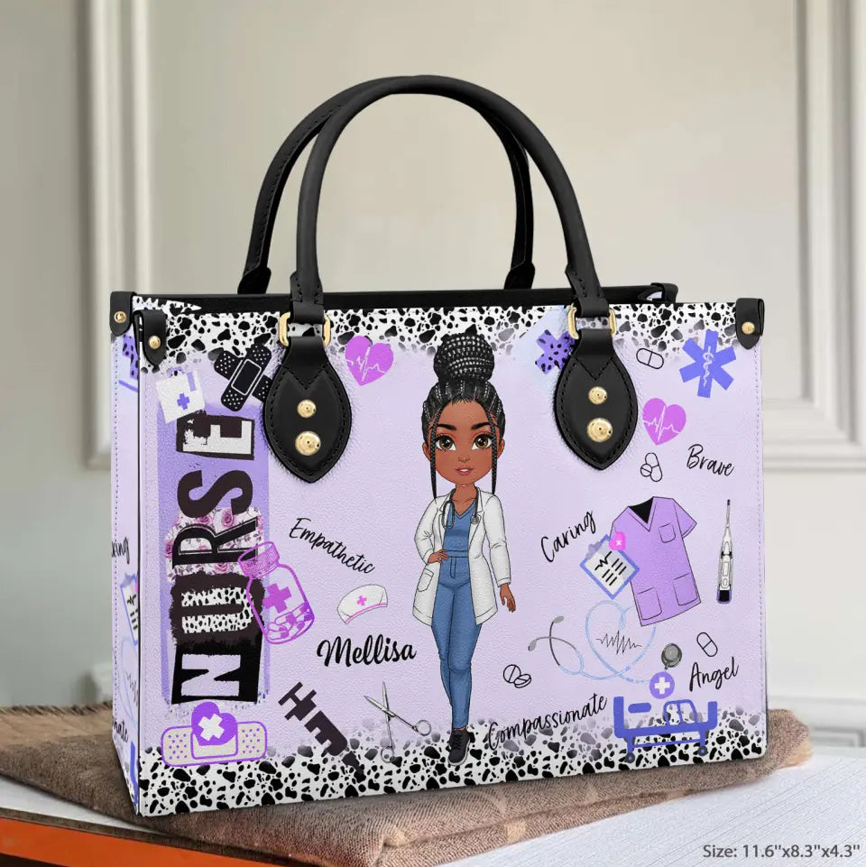 Purple Leopard Nurse - Personalized Custom Leather Bag - Nurse's Day, Appreciation Gift For Nurse