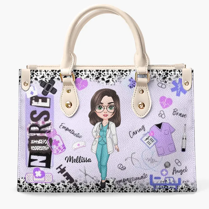 Purple Leopard Nurse - Personalized Custom Leather Bag - Nurse's Day, Appreciation Gift For Nurse