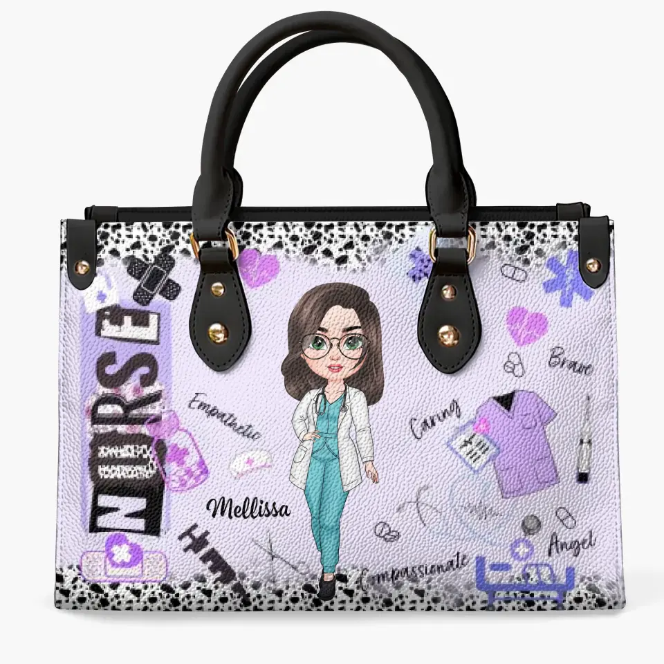 Purple Leopard Nurse - Personalized Custom Leather Bag - Nurse's Day, Appreciation Gift For Nurse