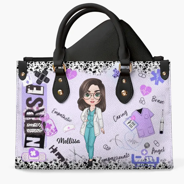 Purple Leopard Nurse - Personalized Custom Leather Bag - Nurse's Day, Appreciation Gift For Nurse